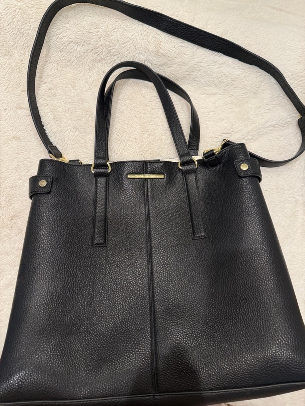 Steve Madden Black Pebbled Leather Tote with Gold Hardware